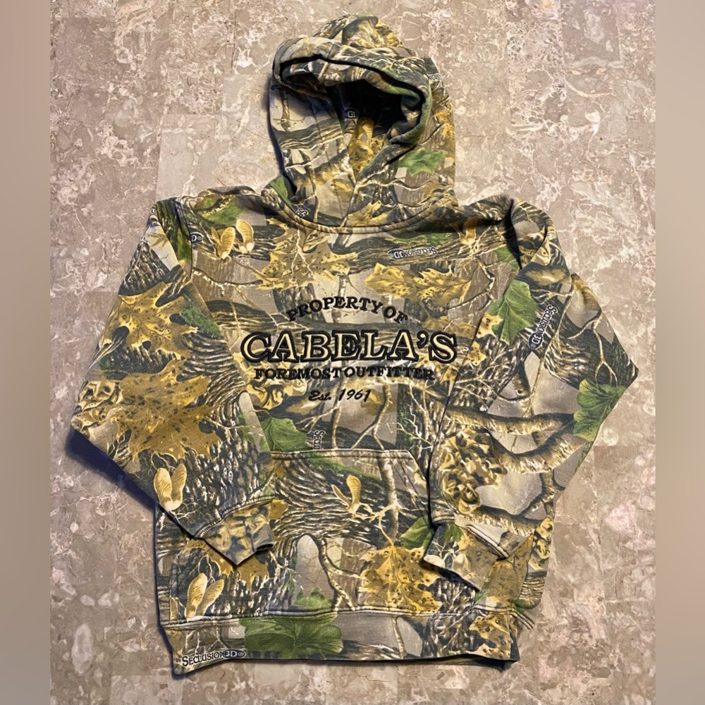 Vintage Cabela's Seclusion 3D Open Country Camo Hoodie Sweatshirt Youth Boy's M